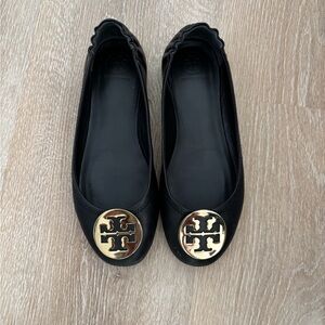 Tory Burch Minnie Travel Ballet with Gold Logo-sz 7.5
